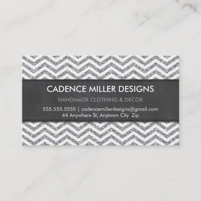 Carte De Visite TRENDY STRIPE chevron argent parties scintillant t (Devant)