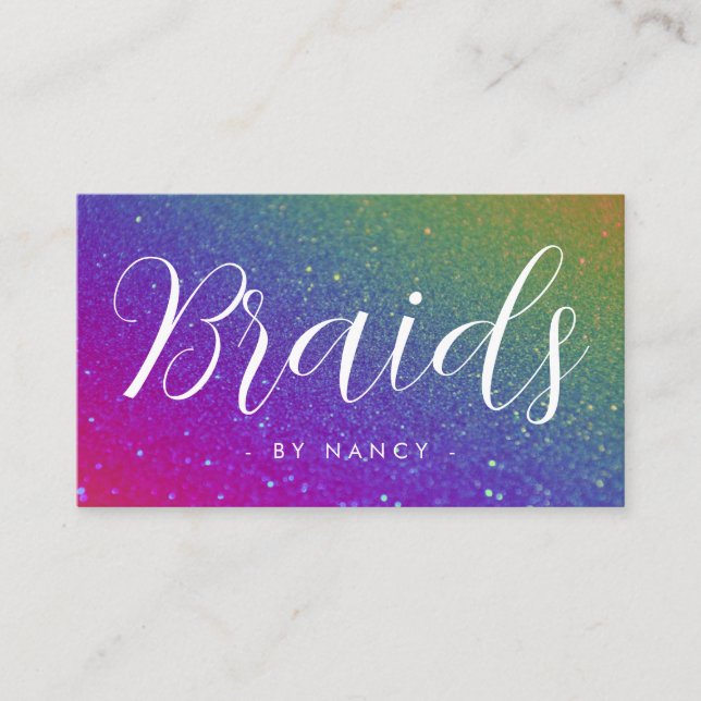 Carte De Visite Tresses typographie Arc-en-ciel Parties scintillan (Devant)