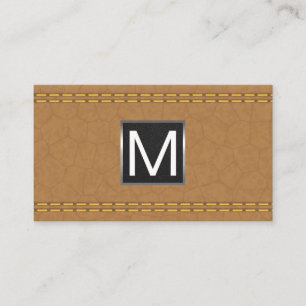 Carte De Visite Triage métallique monogramme   Cuir Tan Double Tra