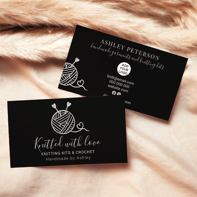 Carte De Visite Tricot en argent crochet fil fait main kit noir (Créateur téléchargé)