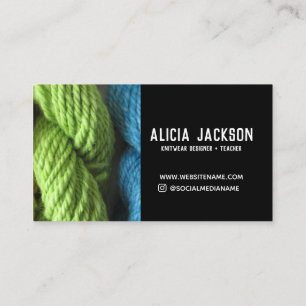 Carte De Visite Tricot Vert Bleu Noir Fil Personnalisé