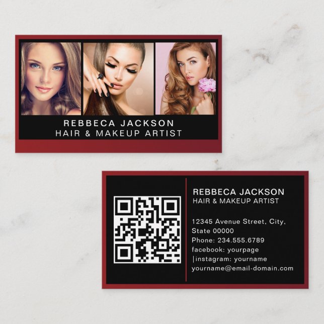 Carte De Visite Trio photo moderne pour artistes maquilleurs Code  (Devant / Derrière)