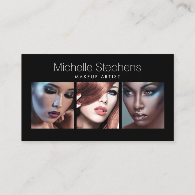 Carte De Visite Trio photo moderne pour maquilleurs artistes Black (Devant)