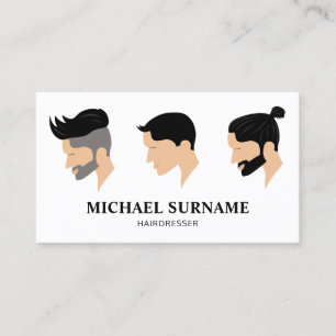 Carte De Visite Trois Coiffures D'Hommes Dessin Coiffeur Barbier