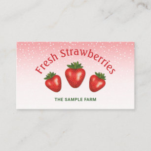 Carte De Visite Trois Fraises Rouges à la Ferme de Fraises Rose