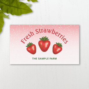 Carte De Visite Trois Fraises Rouges à la Ferme de Fraises Rose