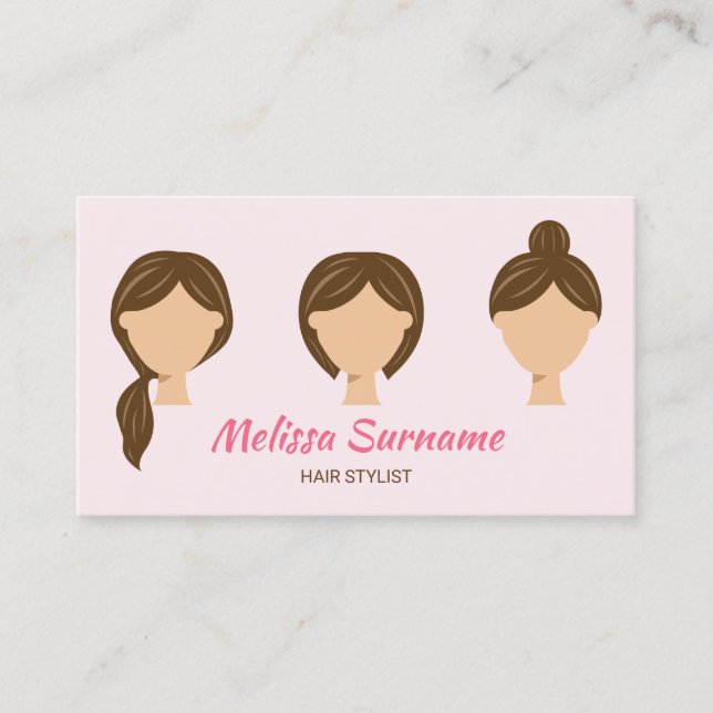 Carte De Visite Trois styles de cheveux Illustration Fille rose (Devant)