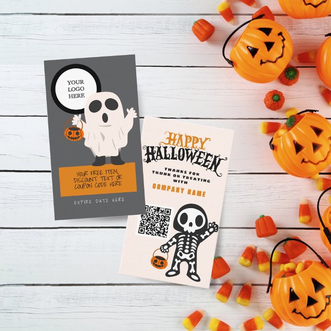 Carte De Visite Tronc ou traiter les invités de l'Halloween (Trunk or Treat Halloween Coupon Business Cards Pack of 100. Ghost and Skeleton Design)