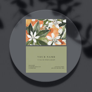 Carte De Visite Tropcal Orange & Flowers Watercolor Pattern