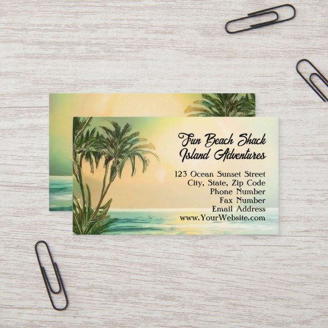 Carte De Visite Tropical Beach Vacation Island Sun Travel (Devant/Arrière en situation)