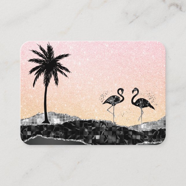 Carte De Visite *~* Tropical Crystal Agate Palm Tree Flamant rose (Devant)