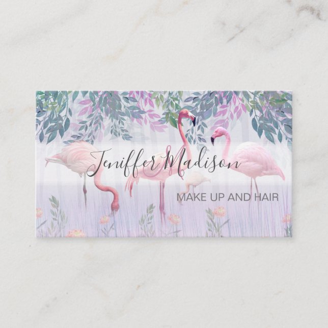 Carte De Visite Tropical Cute Family Flamants roses Rose Aquarelle (Devant)