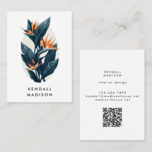 Carte De Visite Tropical Foliage Botanique Moderne QR Code
