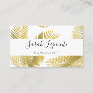 Carte De Visite Tropical Gold & White Palm Feuille Design élégant 