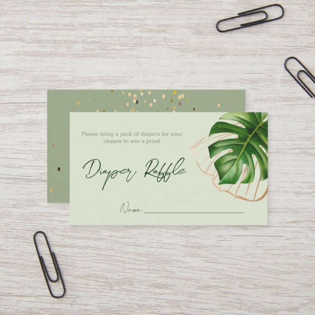 Carte De Visite Tropical moderne Wild Un Baby shower Déchets Raffl (Devant/Arrière en situation)