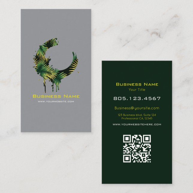 Carte De Visite Tropical Palm Leaf Paint Swirl Design – Custom (Devant / Derrière)