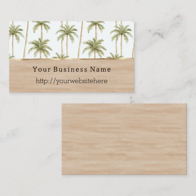 Carte De Visite Tropical Palm Trees Cream Business name website (Devant / Derrière)