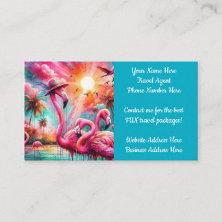 Carte De Visite Tropical Pink Flamants roses Palm Trees agent de v