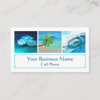 Carte De Visite Tropical Sea Turtle Palm Tree Ocean Wave Surf