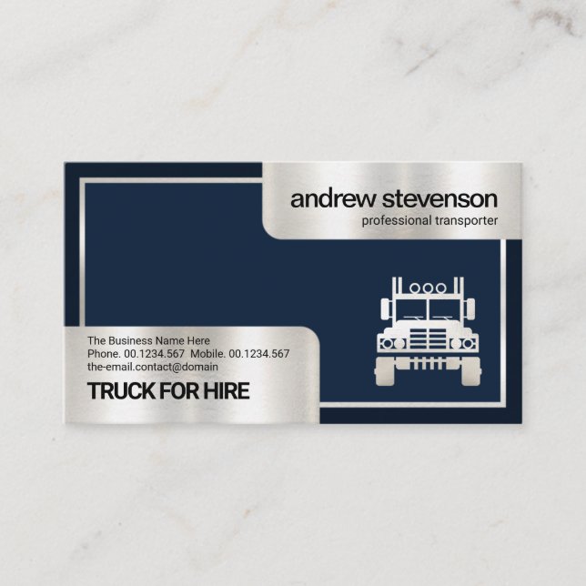 Carte De Visite Trucker logistique à cadre argenté spécial (Devant)