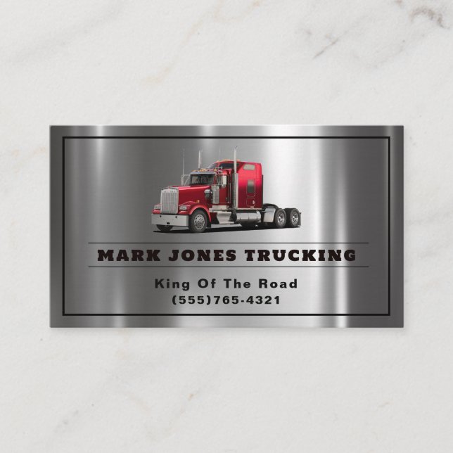 Carte De Visite Trucker Transport Semi Trucking Métal (Devant)