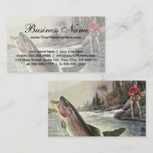Carte De Visite Truite arc-en-ciel, pêcheur à la ligne vintage pêc