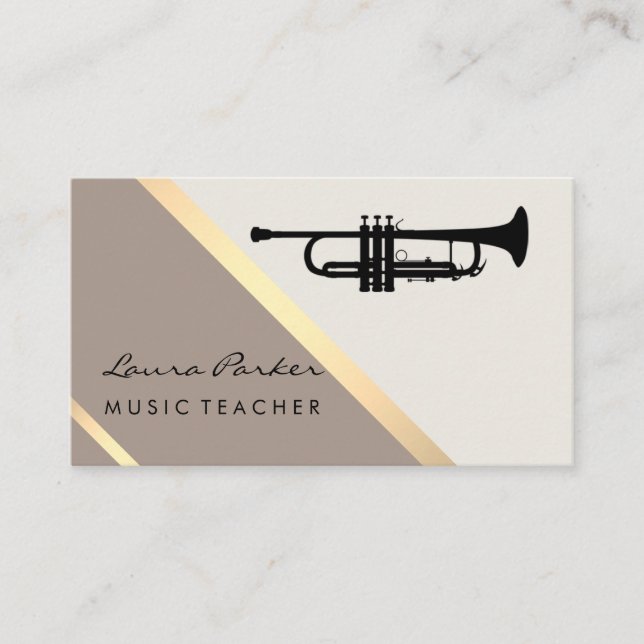 Carte De Visite Trumpet musicien professeur de musique Retro Gold (Devant)