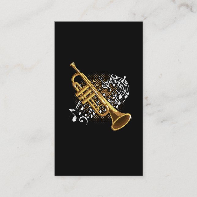 Carte De Visite Trumpet Player Musical Notes Jazz Music Art (Devant)