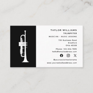 Carte De Visite Trumpeter Trumpet Music Teacher Noir Et Blanc