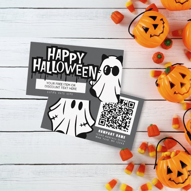 Carte De Visite Trunk ou traiter les fantômes Cool d'Halloween (Halloween Discount Coupon Business Cards Pack of 100. Gray, Black and White Ghosts)