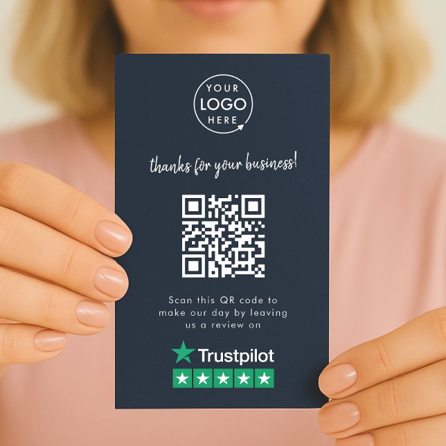 Carte De Visite Trustpilot Examen Merci d'affaires QR Code Marine (Gain Trustpilot reviews & grow your business with this rating request editable business card.)