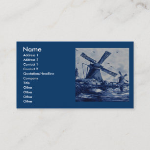 Carte De Visite Tuile bleue antique de Delft - moulins à vent par