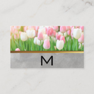 Carte De Visite Tulipe blanche rose Monogramme