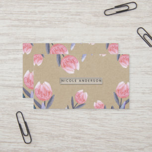 Carte De Visite Tulipes aquarelles pêche Source Kraft Chic Rustiqu