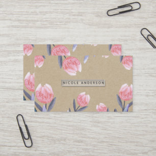 Carte De Visite Tulipes Papier d'emballage rustique d'aquarelle de