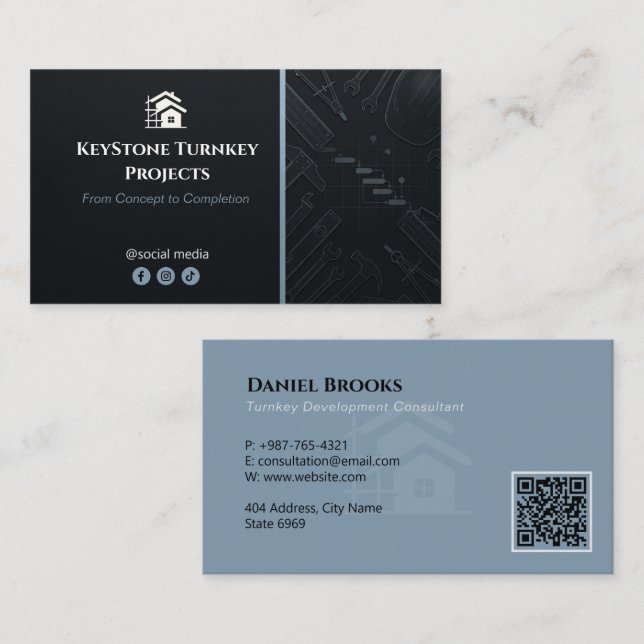 Carte De Visite Turnkey Construction Services | Minimalist Black (Devant / Derrière)