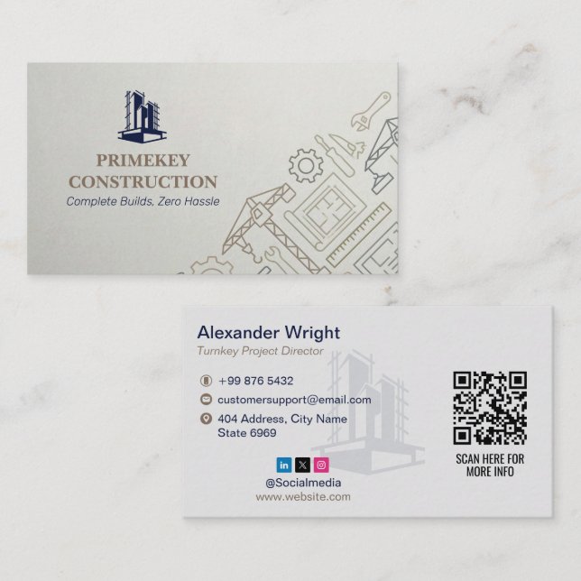 Carte De Visite Turnkey Construction Services | Minimalist Grey (Devant / Derrière)