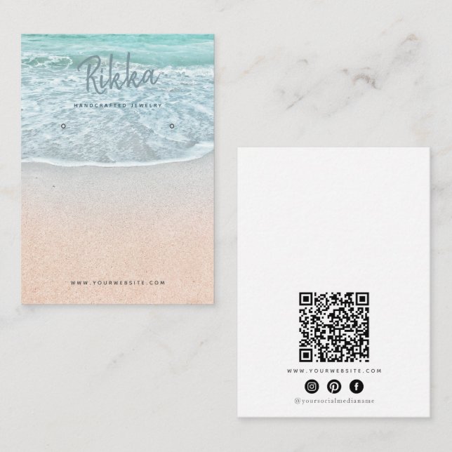 Carte De Visite Turquioise Ocean Earring Display QR Business Card (Devant / Derrière)