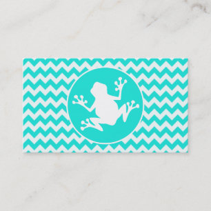 Carte De Visite Turquoise, Aqua Color Chevron; Grenouille