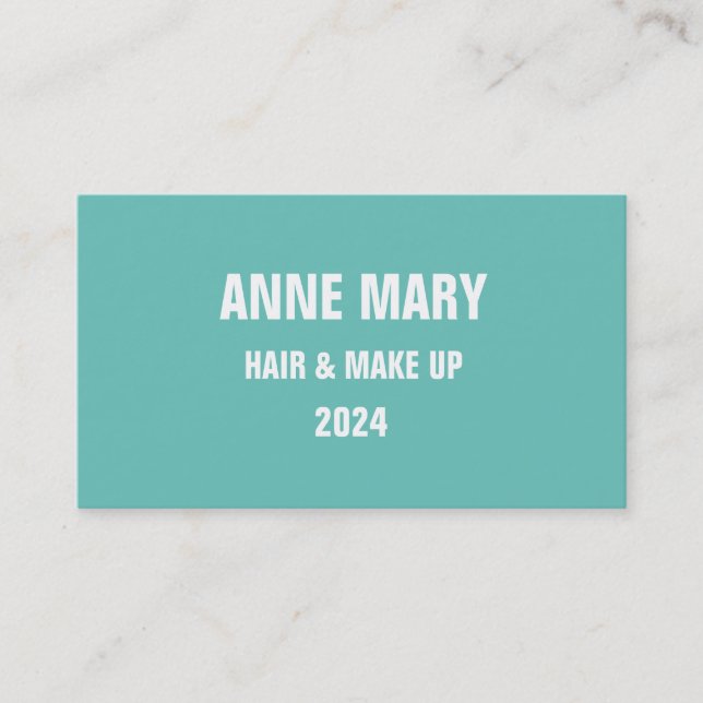 Carte De Visite Turquoise Bleu Blanc cheveux et maquiller élégant  (Devant)