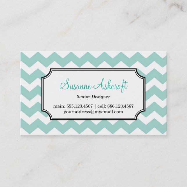 Carte De Visite Turquoise bleu chevron zigzag motif élégant person (Devant)