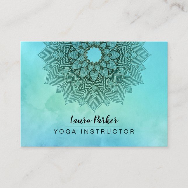 Carte De Visite Turquoise Bleu Mandala Lotus Méditation Yoga holis (Devant)
