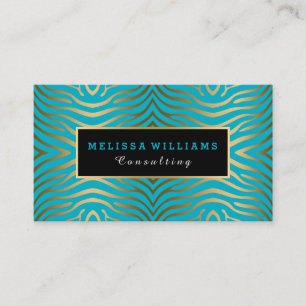 Carte De Visite Turquoise Bleu & Or Moderne Zebra Stripes