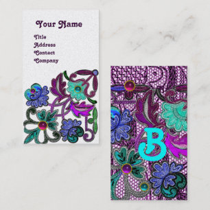 CARTE DE VISITE TURQUOISE BLEU PURPLE LACE FLEURS COLORÉS GEMSTONE