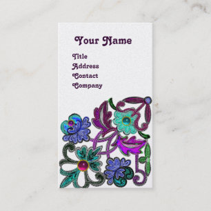 Carte De Visite TURQUOISE BLEU PURPLE LACE FLEURS GEMSTONES Gold M