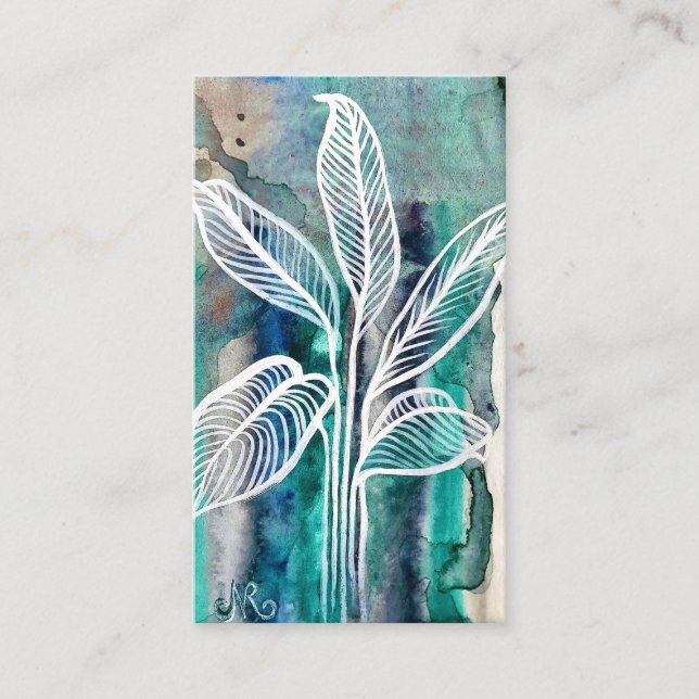 Carte De Visite Turquoise Bleu & Turquoise Aquarelle Botanique Mod (Devant)