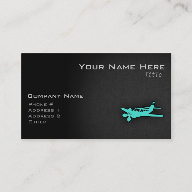 Carte De Visite Turquoise; Blue Green Petit avion (Devant)