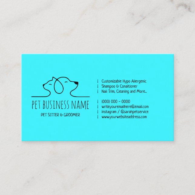 Carte De Visite Turquoise Blue Petsitter chien et logo chat vétéri (Devant)