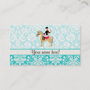 Carte De Visite Turquoise Damask Equestrian