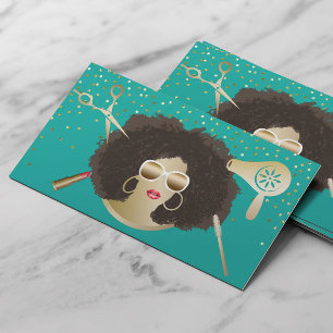 Carte De Visite Turquoise de beauté d'Afro de coiffeur de